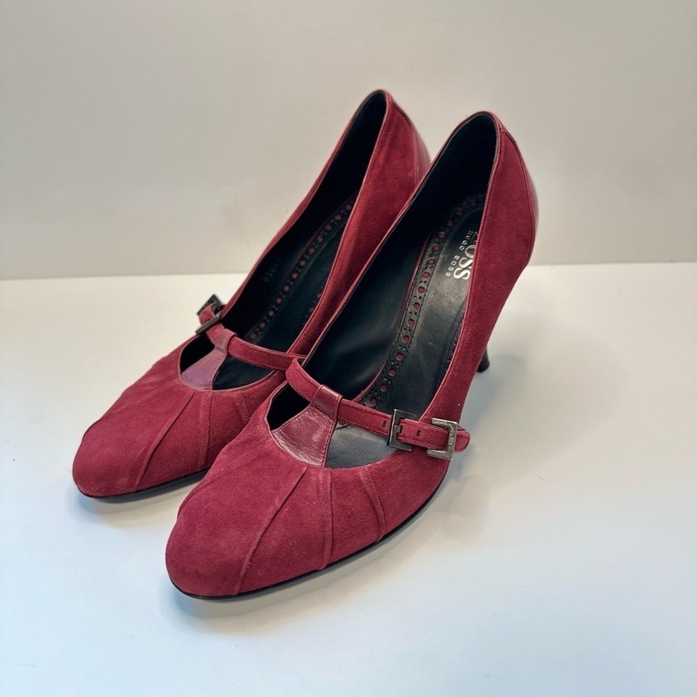 Like new! HUGO BOSS Red Suede & Mary Jane Heels – Size 38.5 (Made in Italy)